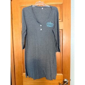 Old Navy Intimates Gray Henley Nightgown Crown Graphic 3/4 Sleeve Sleep Dress